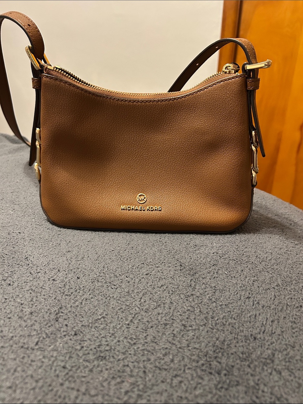 Michael Kors Cognac Pebbled Leather Shoulder Bag with Gold Hardware